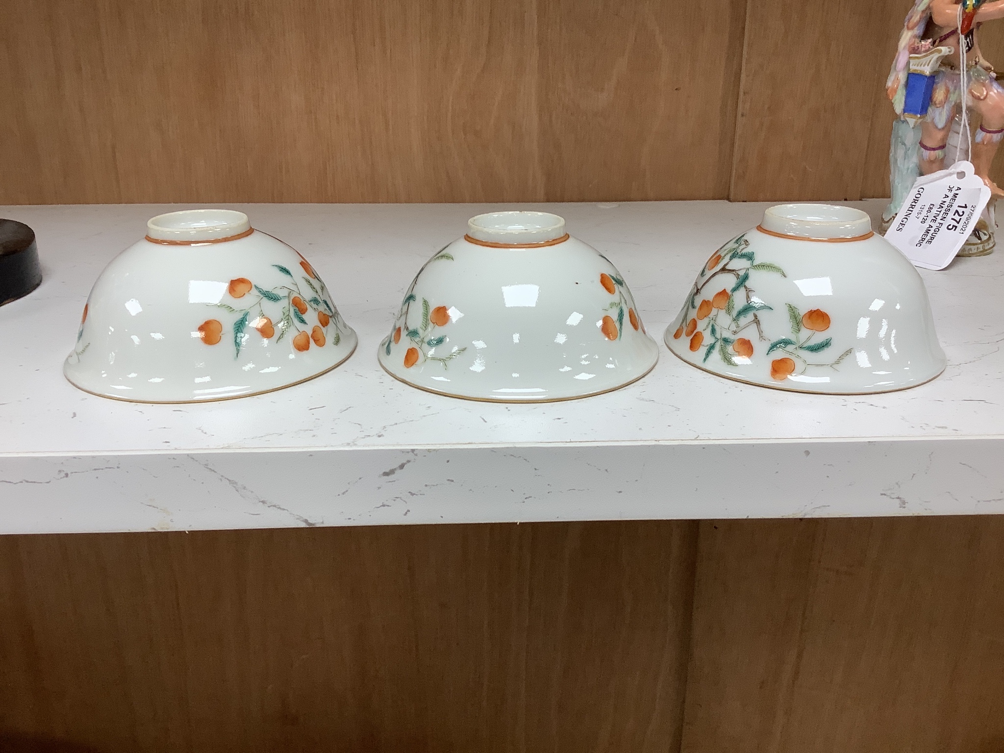 A set of three Chinese 'peach' tree bowls, diameter 9.5cm
